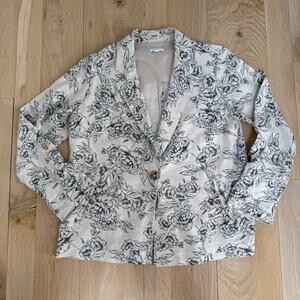 J. Jill Desert Bloom Linen Rayon Blazer Flax Beige Green Floral SZ S